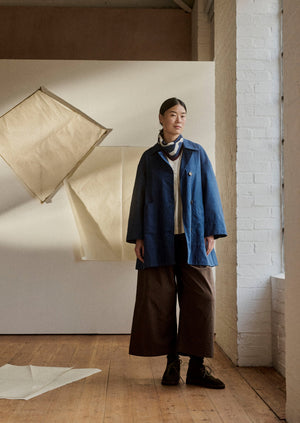 A Line Cotton Linen Canvas Coat | Dark Ash Blue