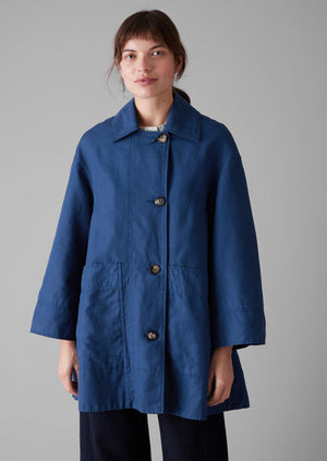 A Line Cotton Linen Canvas Coat | Dark Ash Blue