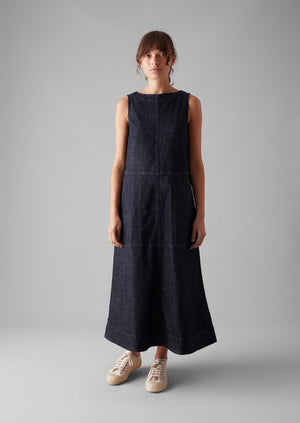 Panelled Organic Indigo Denim Dress | Indigo