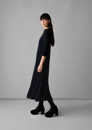 Square Neck Silk Velvet Dress | Obsidian