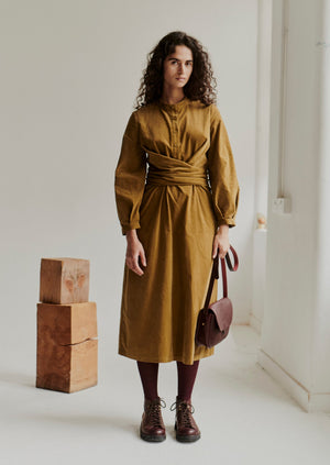 Organic Needlecord Wrap Dress | Golden Sand