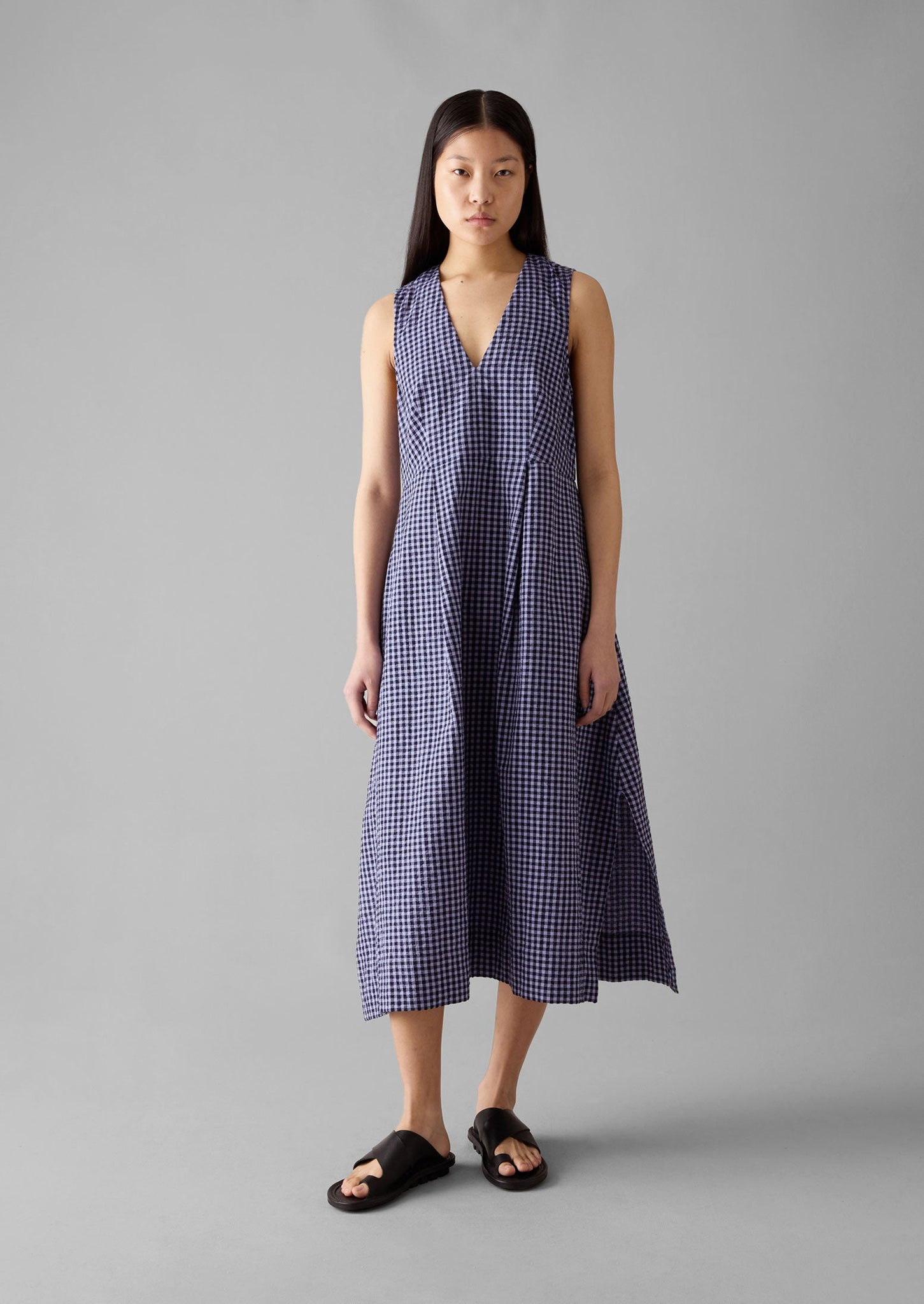 Cotton Gingham Seersucker Dress | Lilac