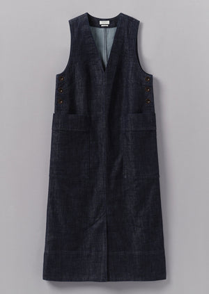 V-Neck Denim Pinafore Dress | Indigo