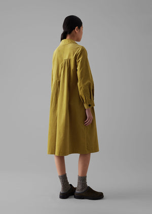 Panelled Organic Needlecord Dress | Golden Olive