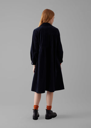 Panelled Organic Needlecord Dress | Navy