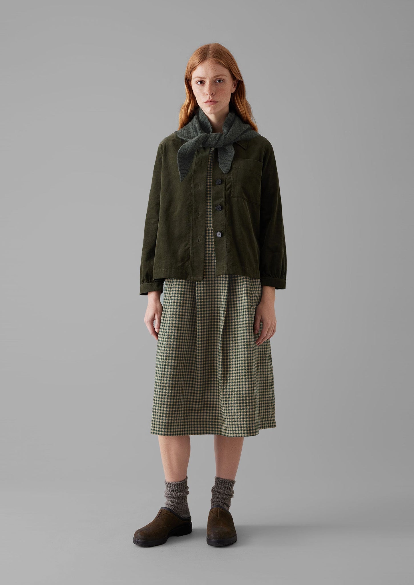 Franca Cotton Gingham Seersucker Dress | Olive Green