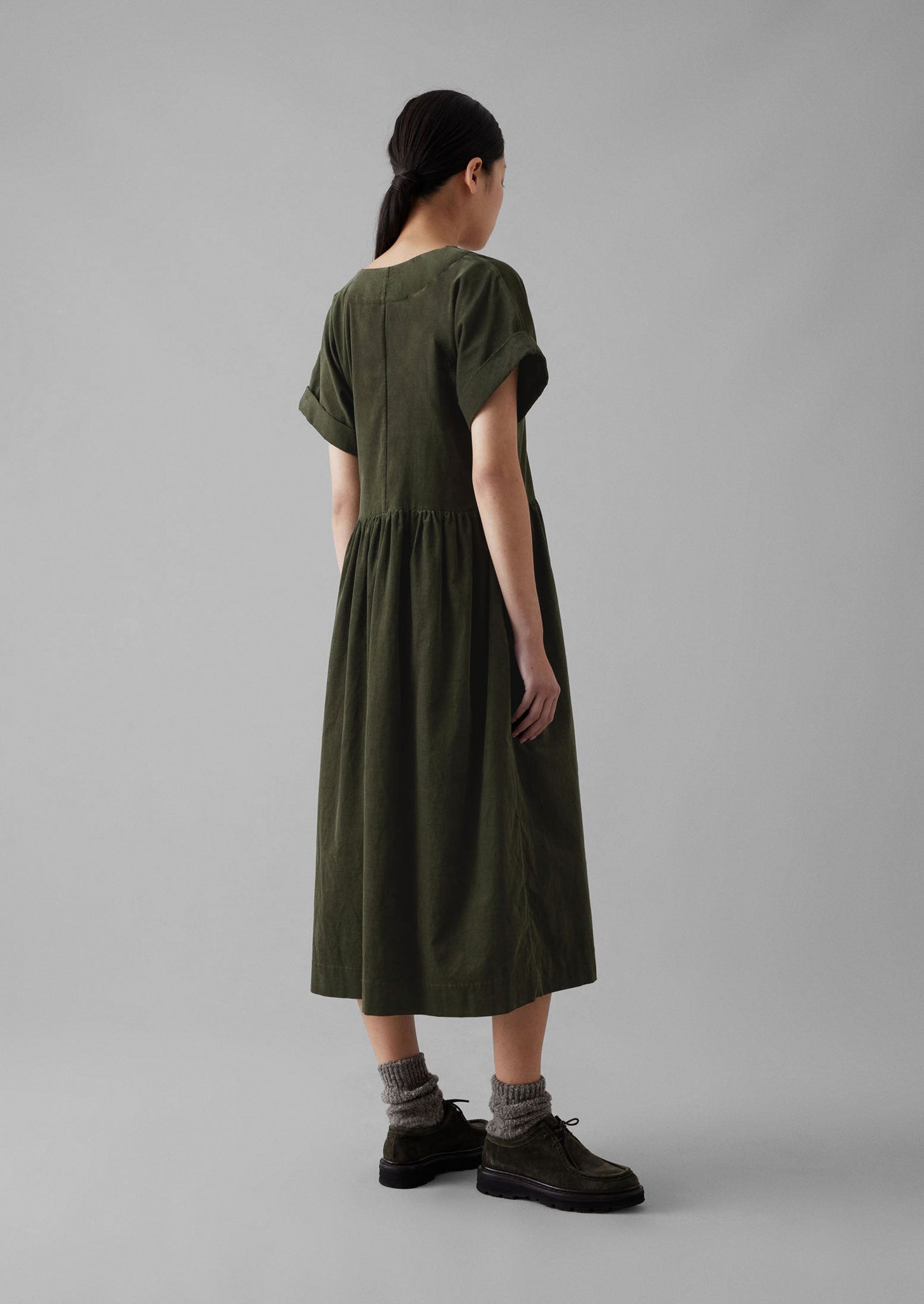 Organic Needlecord Wrap Front Dress | Seaweed