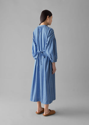 Stripe Poplin Gathered Dress | Sodalite Blue