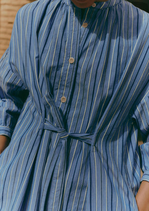 Stripe Poplin Gathered Dress | Sodalite Blue