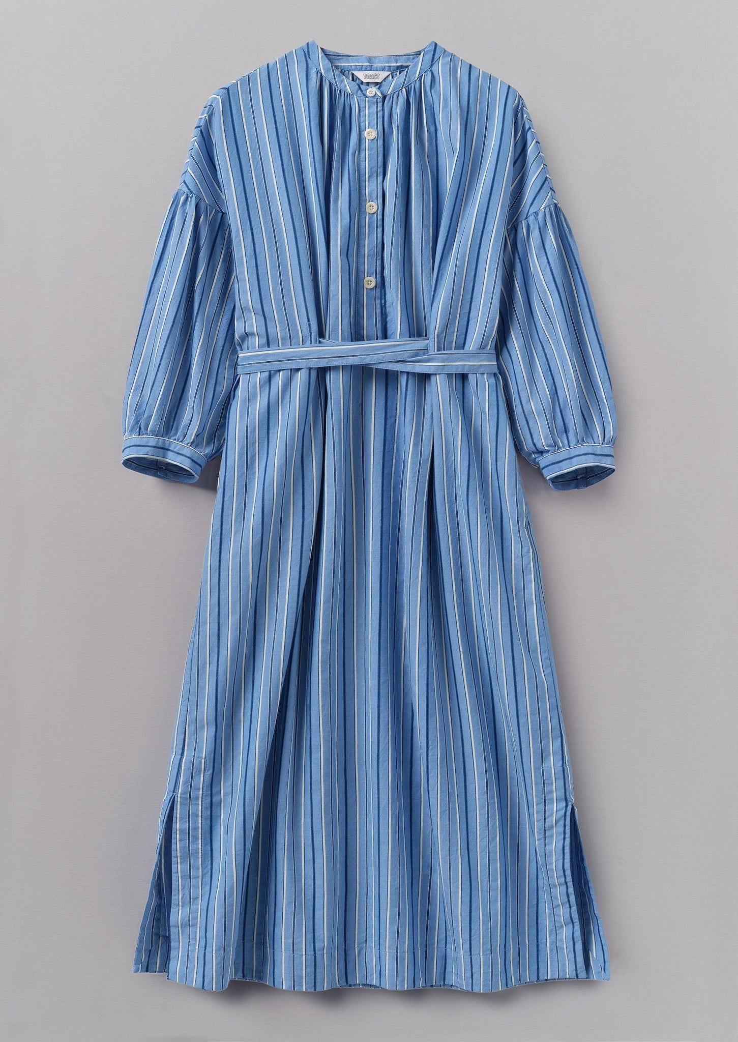 Stripe Poplin Gathered Dress | Sodalite Blue