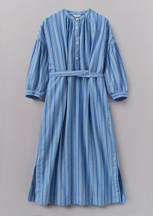 Stripe Poplin Gathered Dress | Sodalite Blue