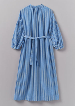 Stripe Poplin Gathered Dress | Sodalite Blue