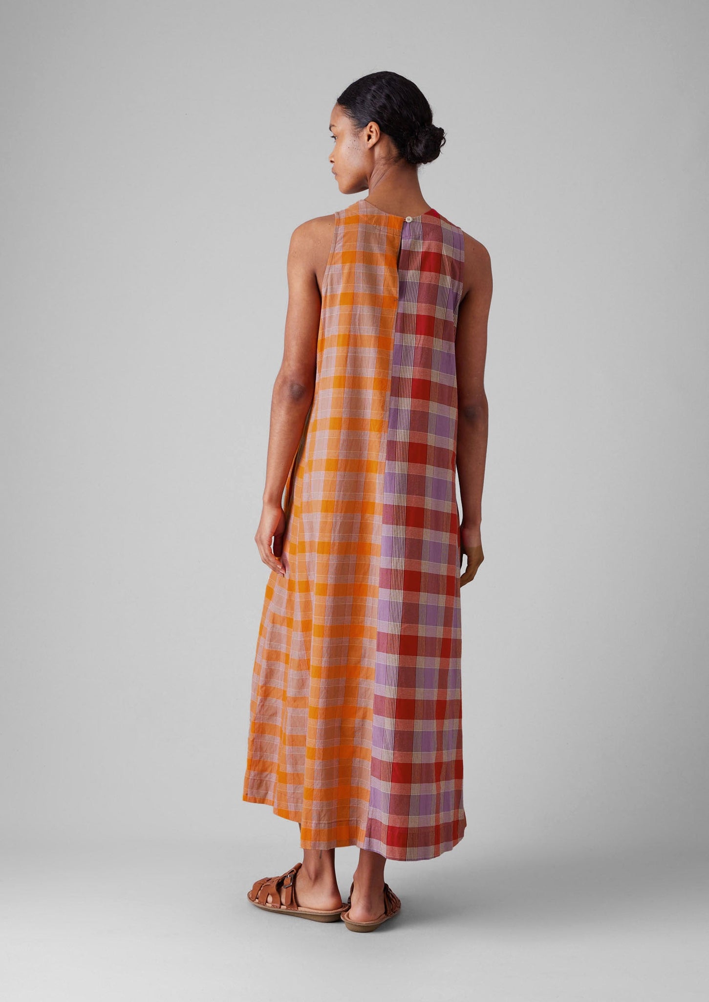 Tie Front Panelled Check Cotton Dress | Bright Red/Wisteria