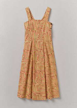 Maze Print Cotton Poplin Dress | Brick/Lemon Rind