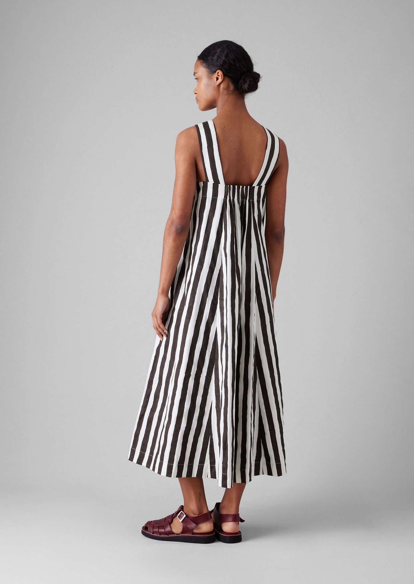 Wave Stripe Block Print Cotton Dress | Ecru/Chocolate