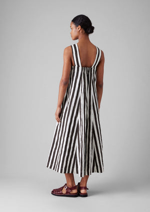 Wave Stripe Block Print Cotton Dress | Ecru/Chocolate