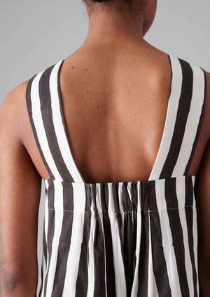 Wave Stripe Block Print Cotton Dress | Ecru/Chocolate