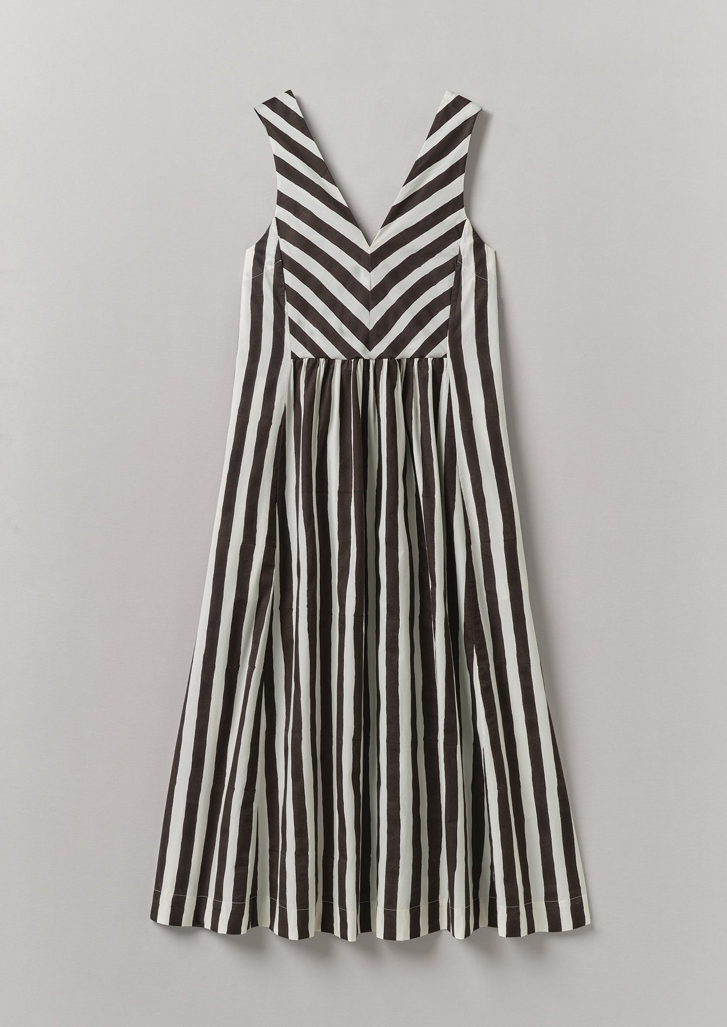 Wave Stripe Block Print Cotton Dress | Ecru/Chocolate