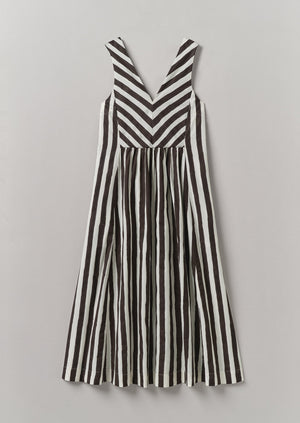 Wave Stripe Block Print Cotton Dress | Ecru/Chocolate