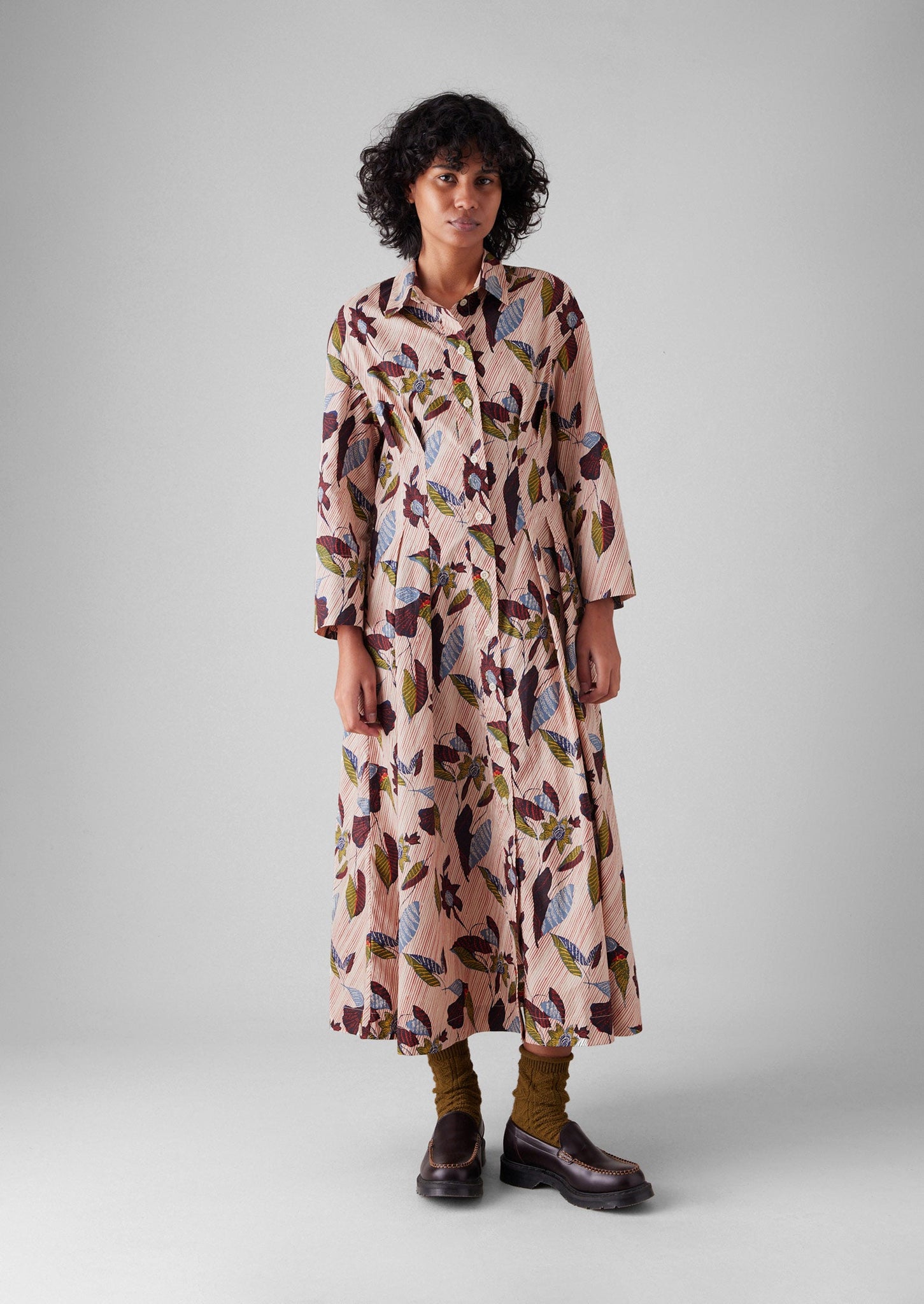 Pleated Floating Print Shirt Dress | Spring Green