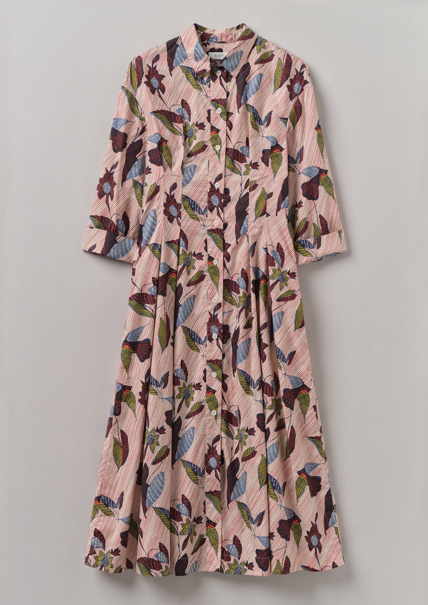 Pleated Floating Print Shirt Dress | Spring Green