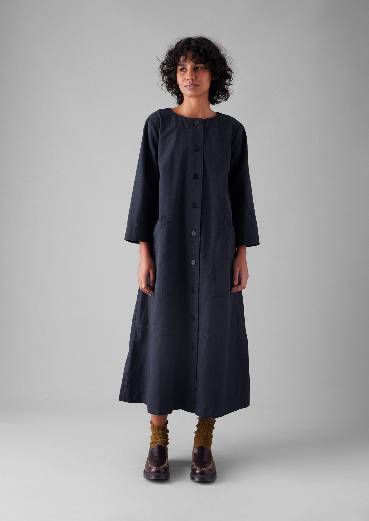 Buttoned Organic Cotton Dress | Navy