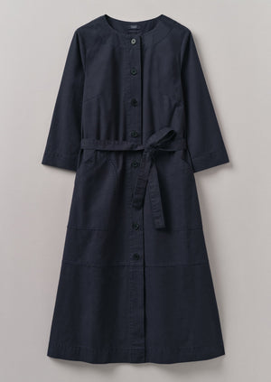 Buttoned Organic Cotton Dress | Navy