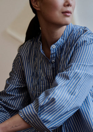 Dash Stripe Pintuck Cotton Dress | Chambray Blue