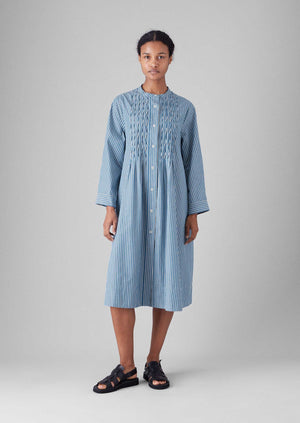 Dash Stripe Pintuck Cotton Dress | Chambray Blue