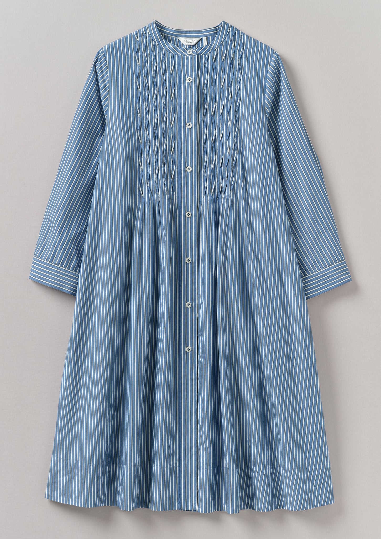 Dash Stripe Pintuck Cotton Dress | Chambray Blue