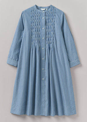 Dash Stripe Pintuck Cotton Dress | Chambray Blue