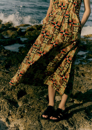 Folk Collage Print Cotton Poplin Dress | Multi