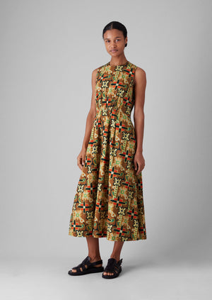 Folk Collage Print Cotton Poplin Dress | Multi