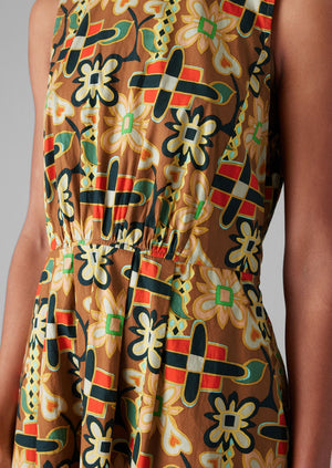 Folk Collage Print Cotton Poplin Dress | Multi