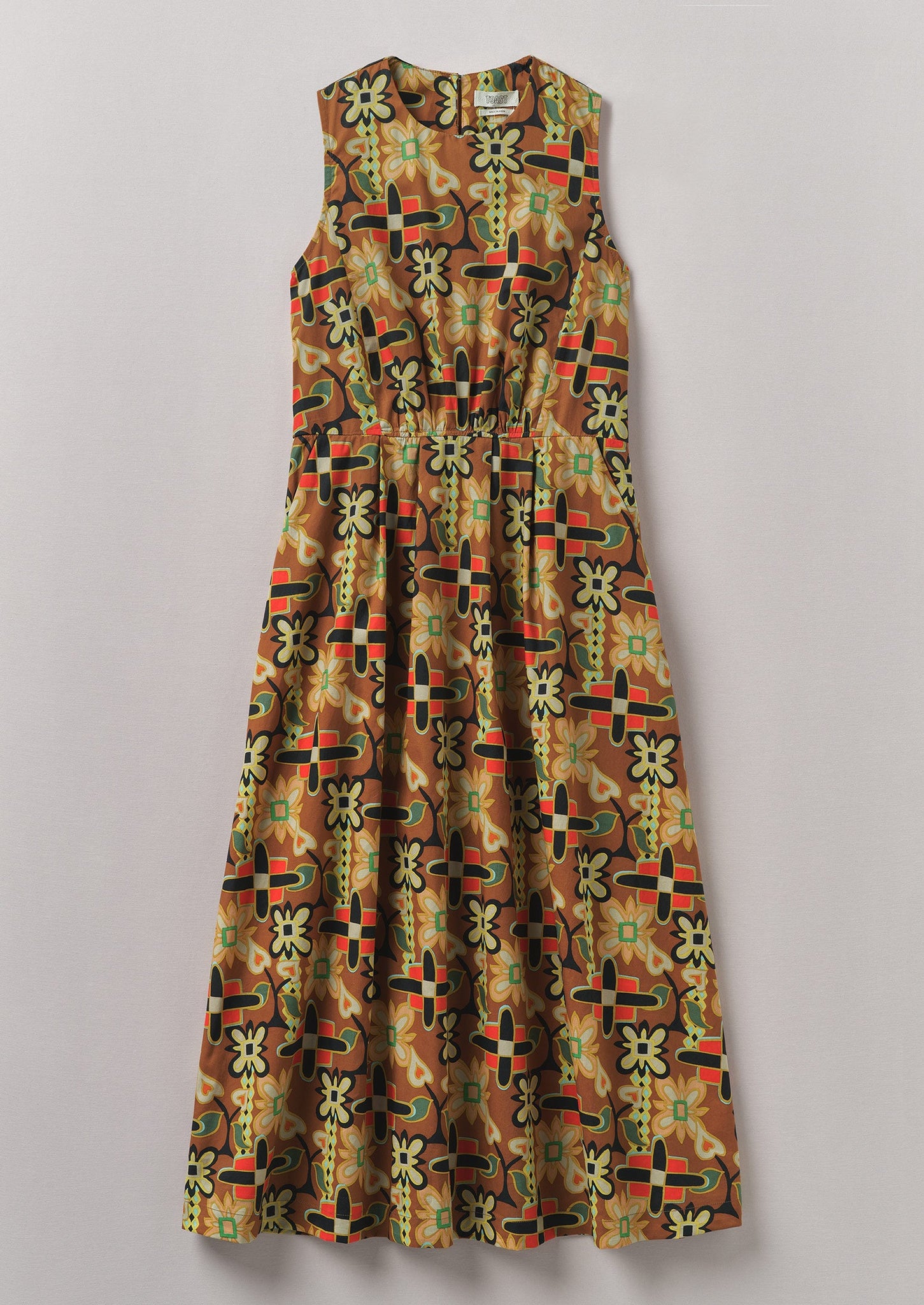 Folk Collage Print Cotton Poplin Dress | Multi