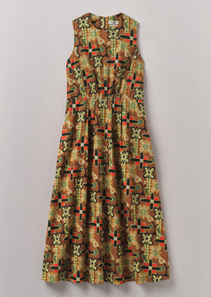 Folk Collage Print Cotton Poplin Dress | Multi
