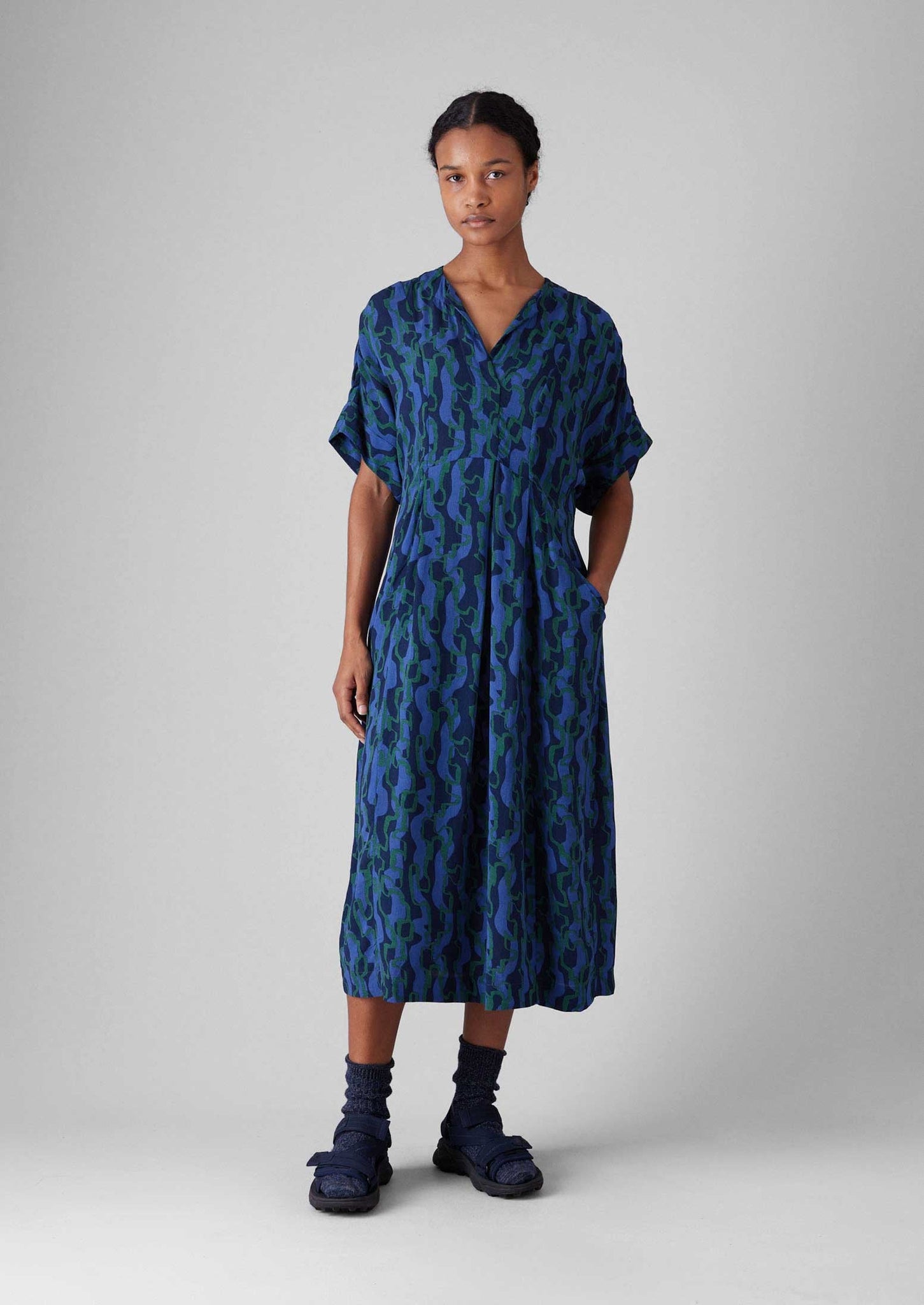 Bryn Ribbon Print Dress | Multi Blue/Copper Green