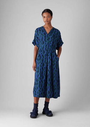 Bryn Ribbon Print Dress | Multi Blue/Copper Green