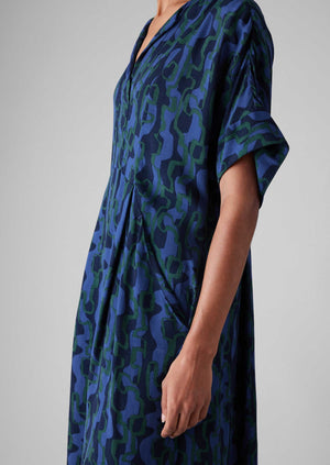 Bryn Ribbon Print Dress | Multi Blue/Copper Green