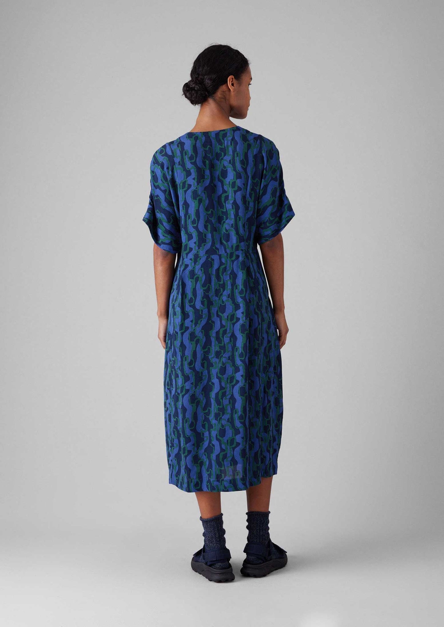 Bryn Ribbon Print Dress | Multi Blue/Copper Green