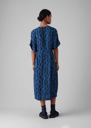 Bryn Ribbon Print Dress | Multi Blue/Copper Green