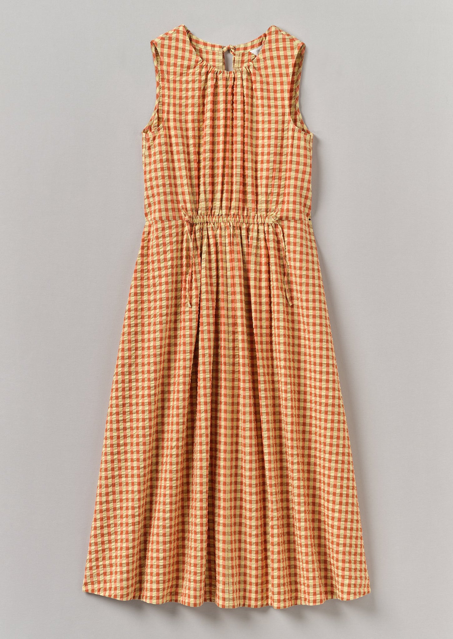 Seersucker Gingham Cotton Dress | Narcissus Yellow /Poppy orange