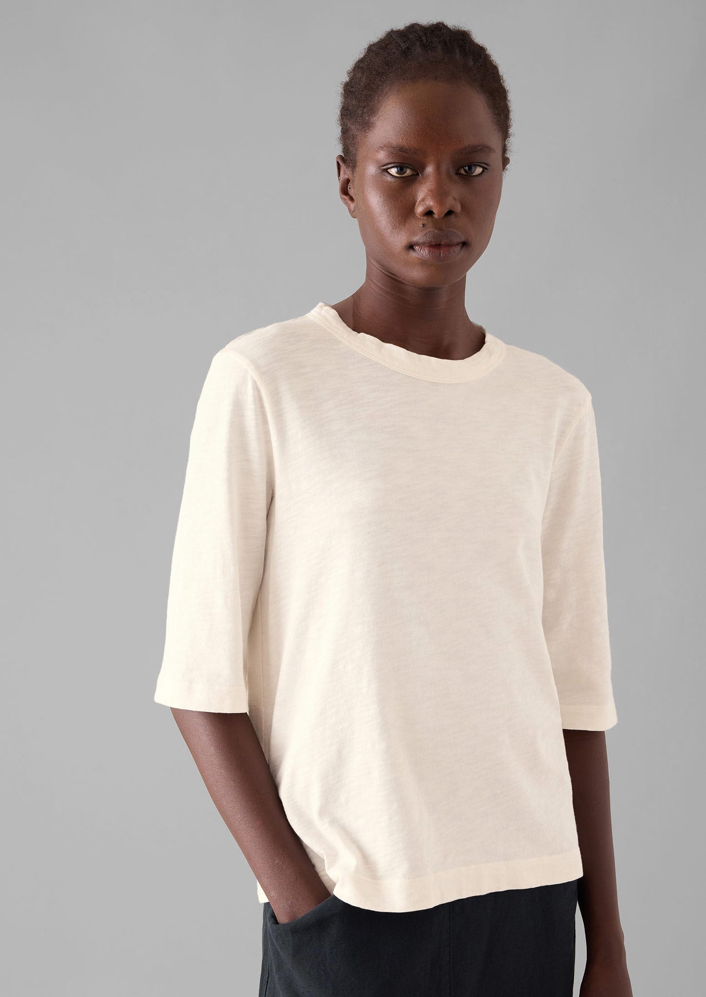 Cleo Garment Dyed Organic Cotton Tee | Chalk