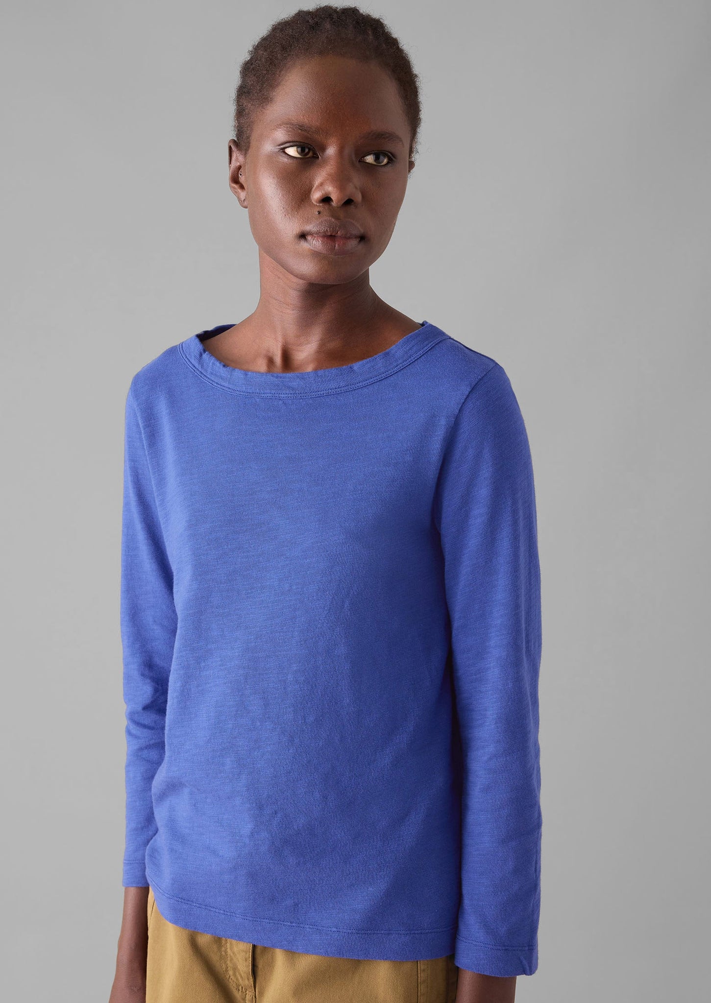 Lia Garment Dyed Boat Neck Tee | Cobalt