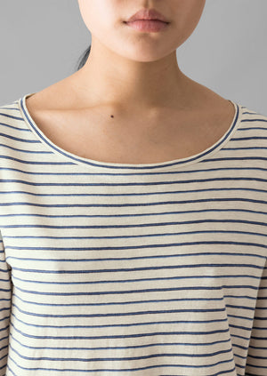 Stripe Cotton Open Neck Tee | Stone