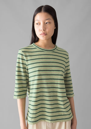 Cleo Stripe Cotton Half Sleeve Tee | Sage