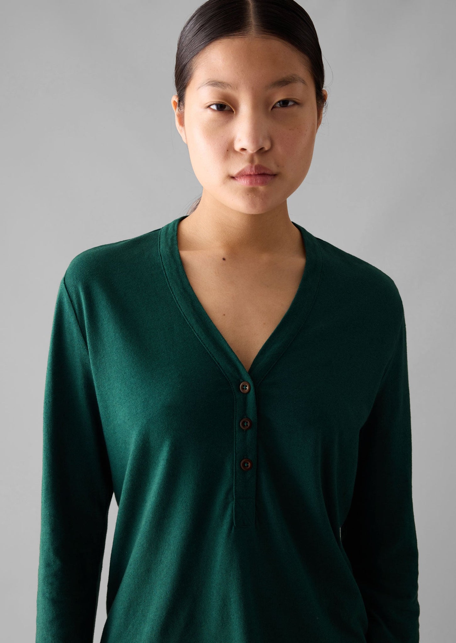 Half Placket Cotton Linen Tee | Deep Teal