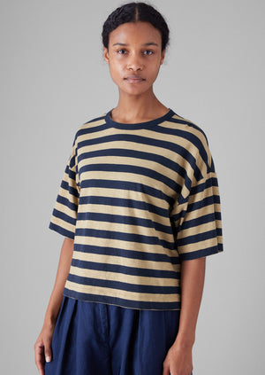 Bold Stripe Cotton Boxy Tee | Blue/Sand