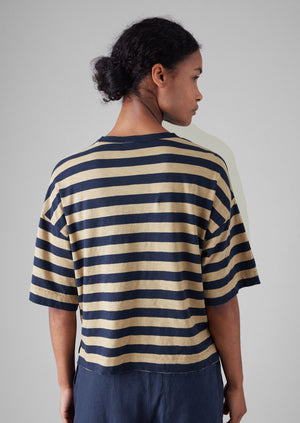 Bold Stripe Cotton Boxy Tee | Blue/Sand