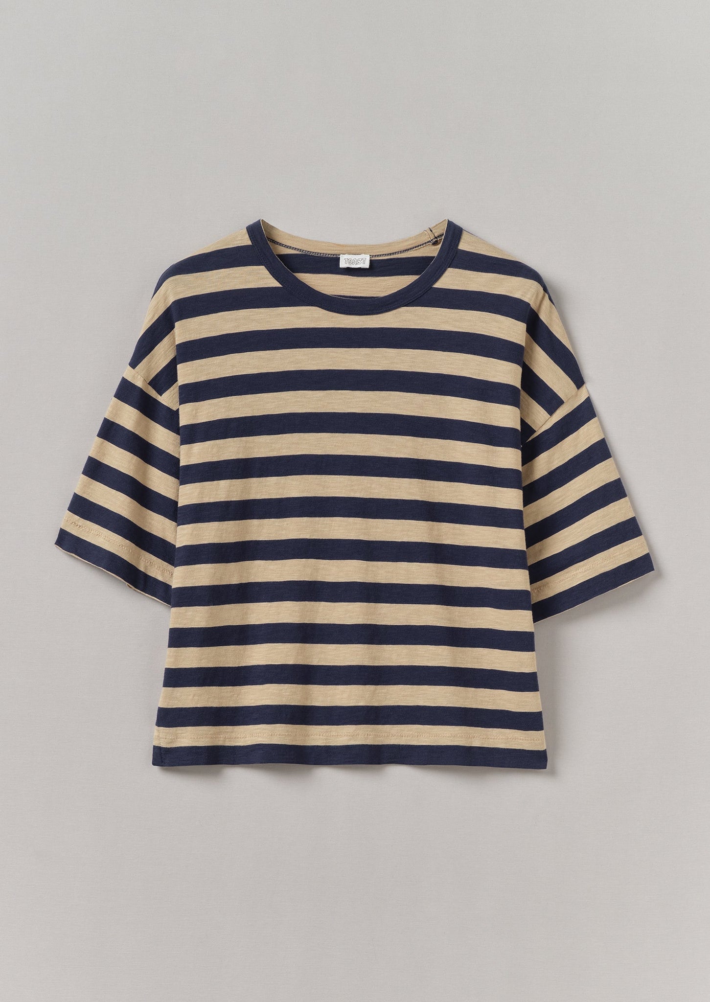 Bold Stripe Cotton Boxy Tee | Blue/Sand